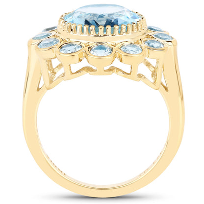 14K Yellow Gold Plated 6.59 Carat Genuine Blue Topaz .925 Sterling Silver Ring by Bids.com