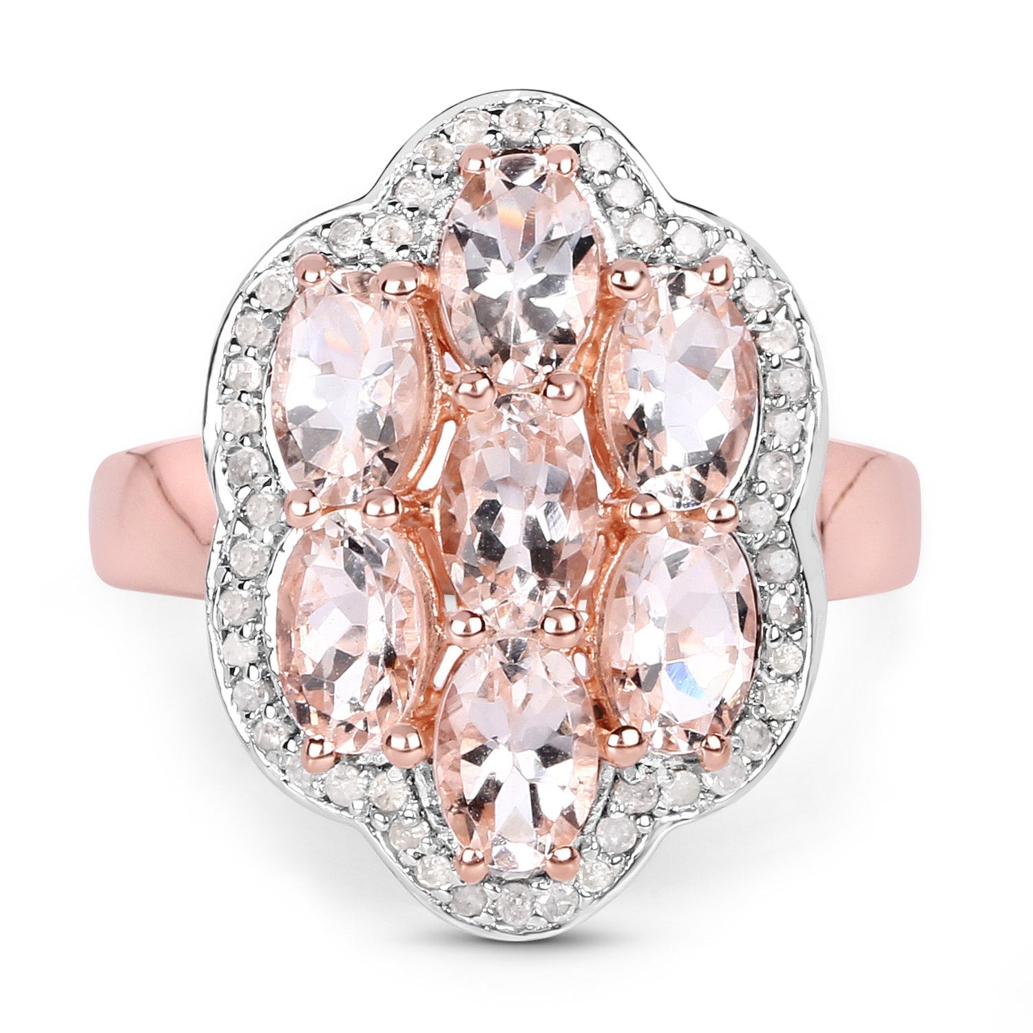 3.06 Carat Genuine Morganite and White Diamond .925 Sterling Silver Ring by Bids.com