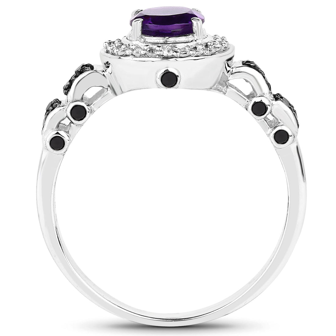 1.02 Carat Genuine Amethyst, Black Diamond &amp; White Diamond .925 Sterling Silver Ring by Bids.com
