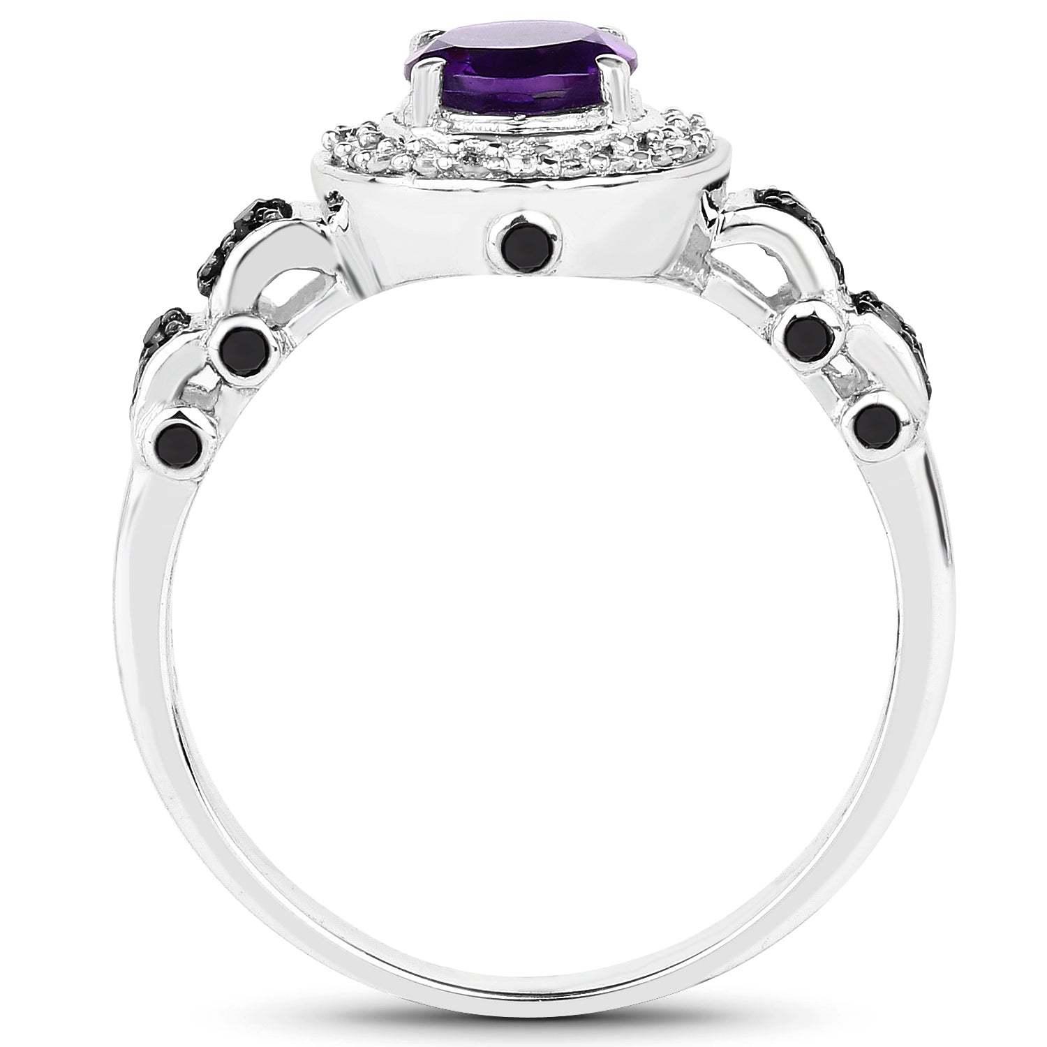 1.02 Carat Genuine Amethyst, Black Diamond &amp; White Diamond .925 Sterling Silver Ring by Bids.com