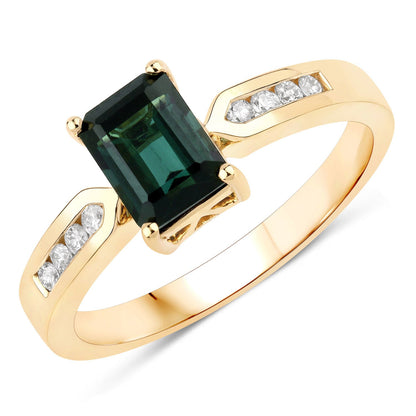 1.19 Carat Genuine Green Tourmaline and White Diamond 14K Yellow Gold Ring by Bids.com