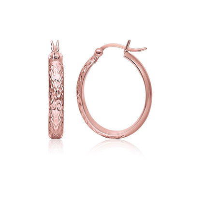 14k Rose Gold Hammered Oval Hoop Earrings by Bids.com