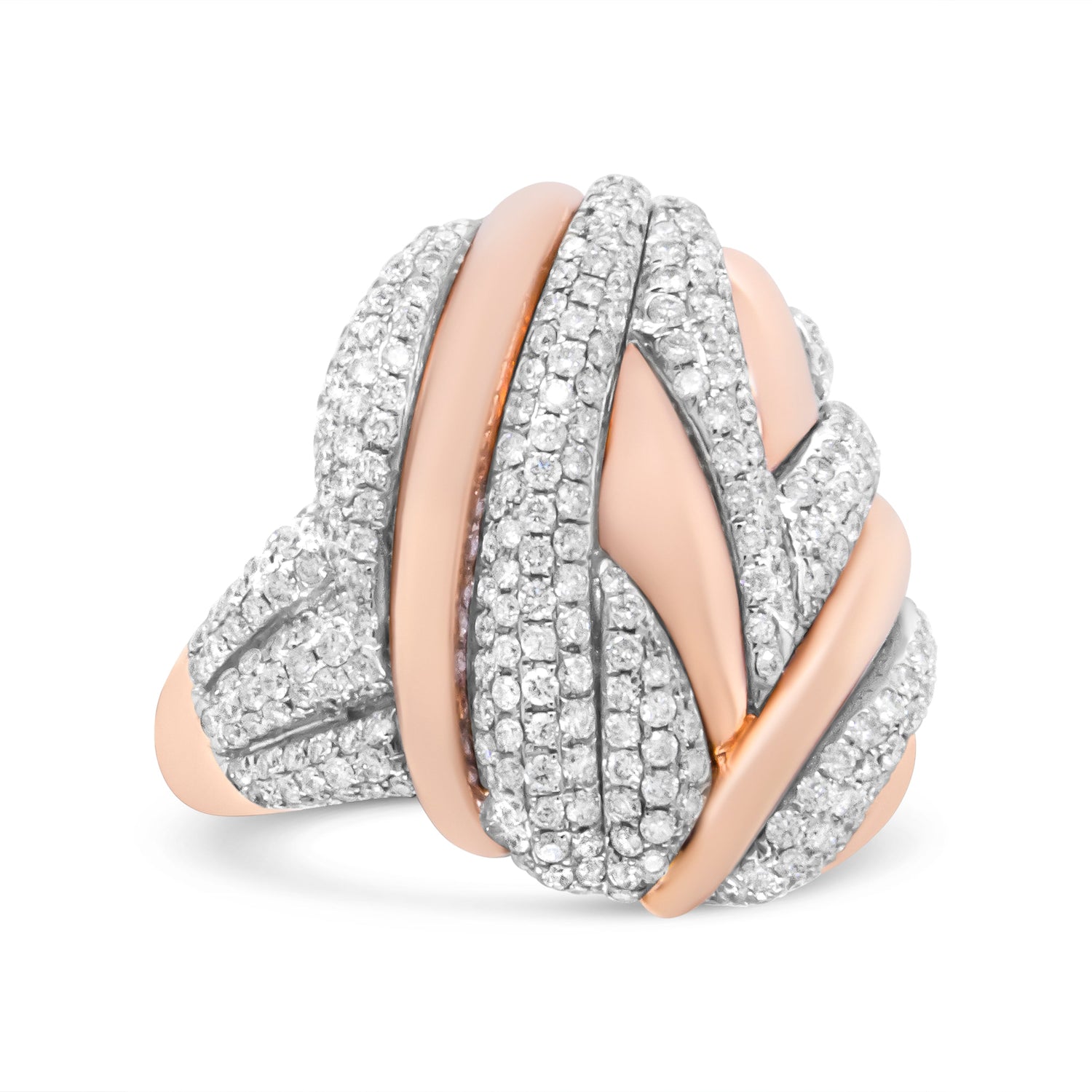 18K Rose and White Gold 1 7/8 Cttw Diamond and Gold Textured Dome Cocktail Ring (F-G Color, VS1-VS2 Clarity) - Size 6.5 by Bids.com
