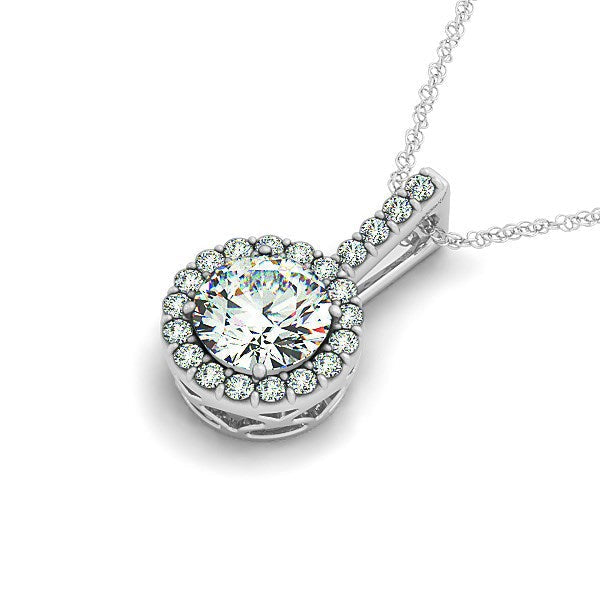 14k White Gold Diamond Halo Round Style Pendant (5/8 cttw) by Bids.com