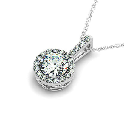14k White Gold Diamond Halo Round Style Pendant (5/8 cttw) by Bids.com