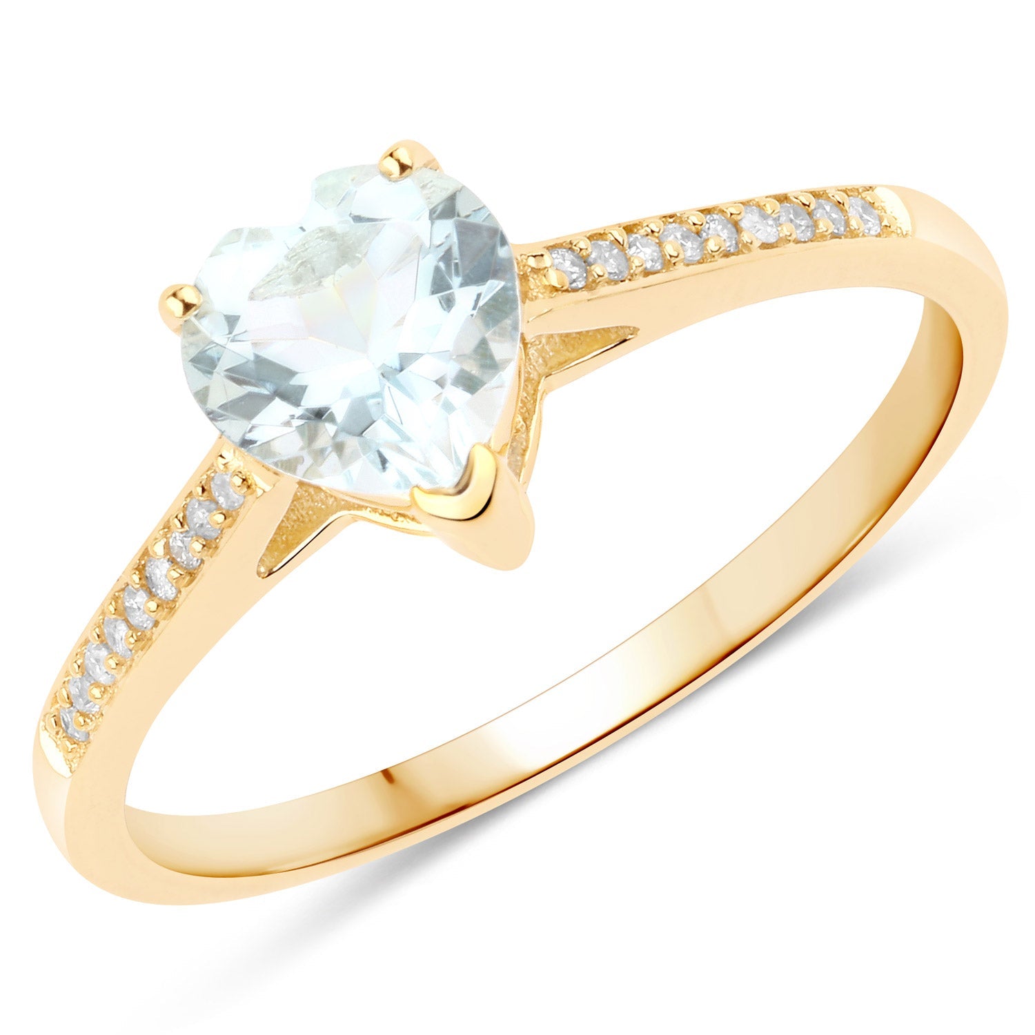 0.65 Carat Genuine Aquamarine and White Diamond 14K Yellow Gold Ring by Bids.com