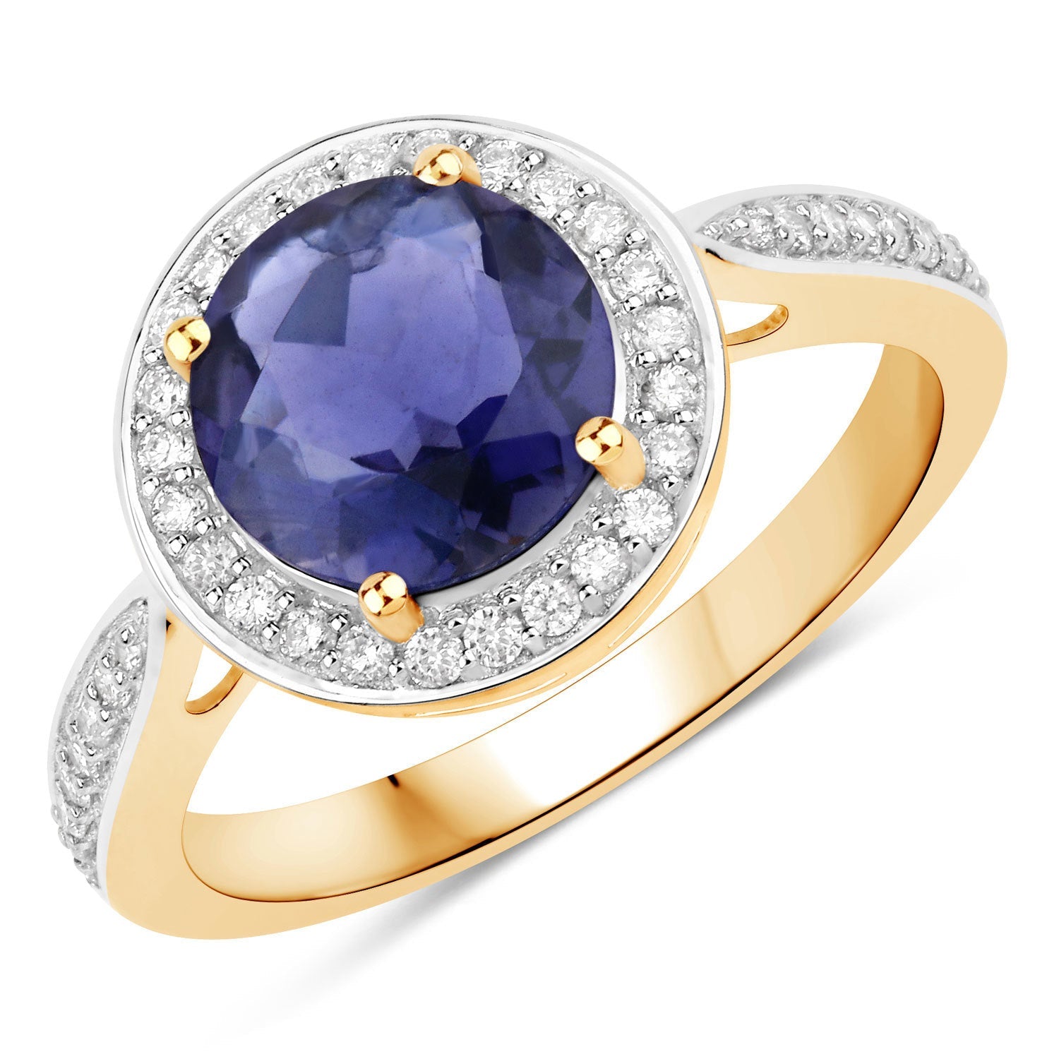 1.79 Carat Genuine Iolite and White Diamond 14K Yellow Gold Ring by Bids.com