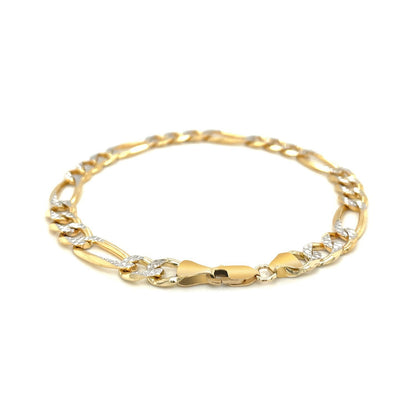 7.0mm 14K Yellow Two Tone Solid Pave Figaro Bracelet by Bids.com