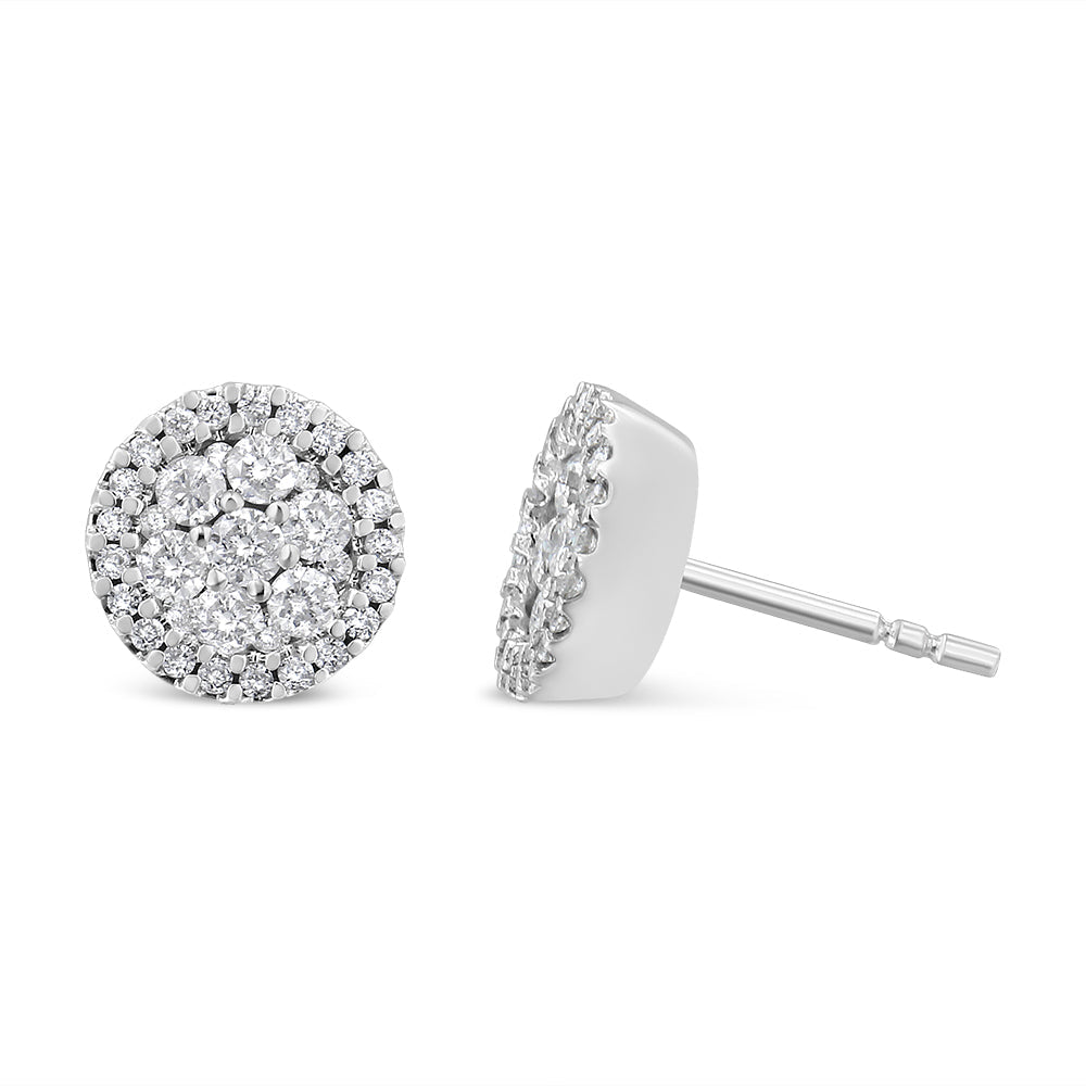 14K White Gold 1.0 Cttw Brilliant-Cut Diamond Halo-Style Cluster Round Button Stud Earrings (H-I Color, I1-I2 Clarity) by Bids.com