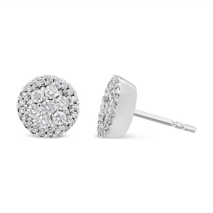 14K White Gold 1.0 Cttw Brilliant-Cut Diamond Halo-Style Cluster Round Button Stud Earrings (H-I Color, I1-I2 Clarity) by Bids.com
