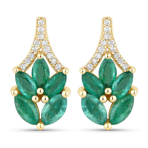 0.91 Carat Genuine Zambian Emerald and White Diamond 14K Yellow Gold Earrings by Bids.com