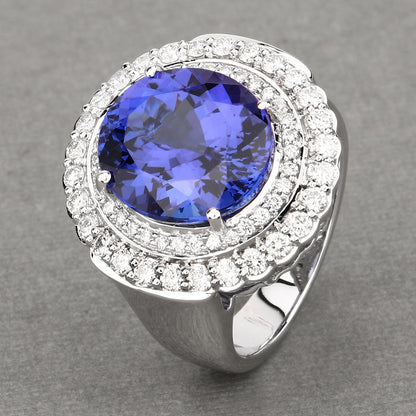 10.79 Carat Genuine Tanzanite and White Diamond 18K White Gold Ring by Bids.com