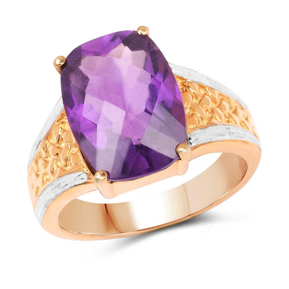 14K Rose Gold Plated 7.57 Carat Genuine Amethyst .925 Sterling Silver Ring  DestGlow