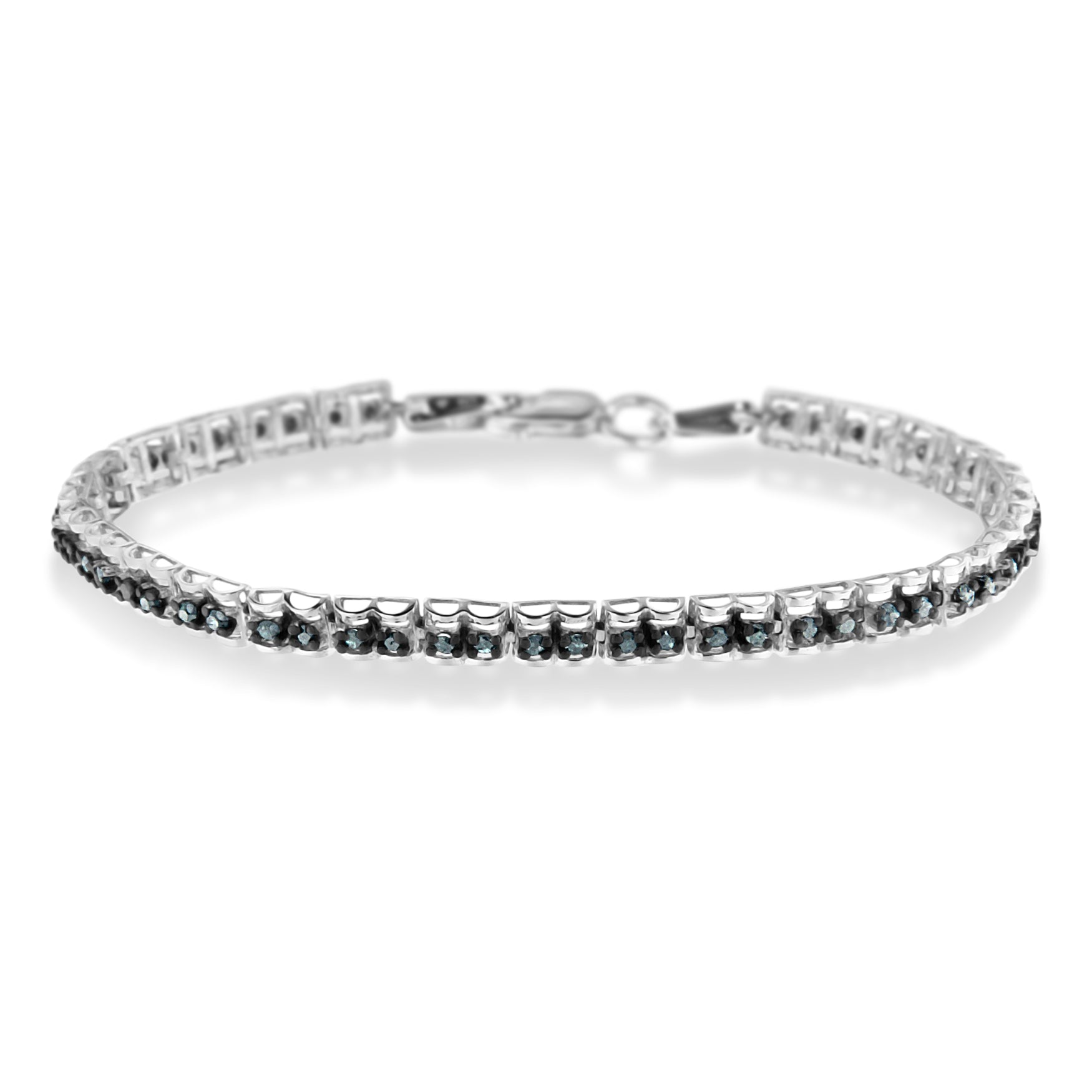 Black Rhodium over .925 Sterling Silver 1.0 Cttw Rose Cut Diamond Double-Link 7" Tennis Bracelet (Blue Color, I1-I2 Clarity) by Bids.com