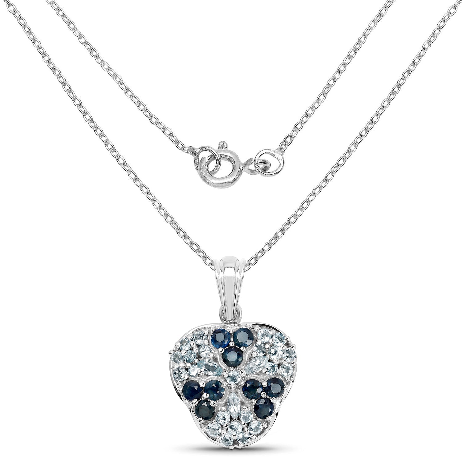 2.73 Carat Genuine Blue Sapphire and Aquamarine .925 Sterling Silver Pendant by Bids.com