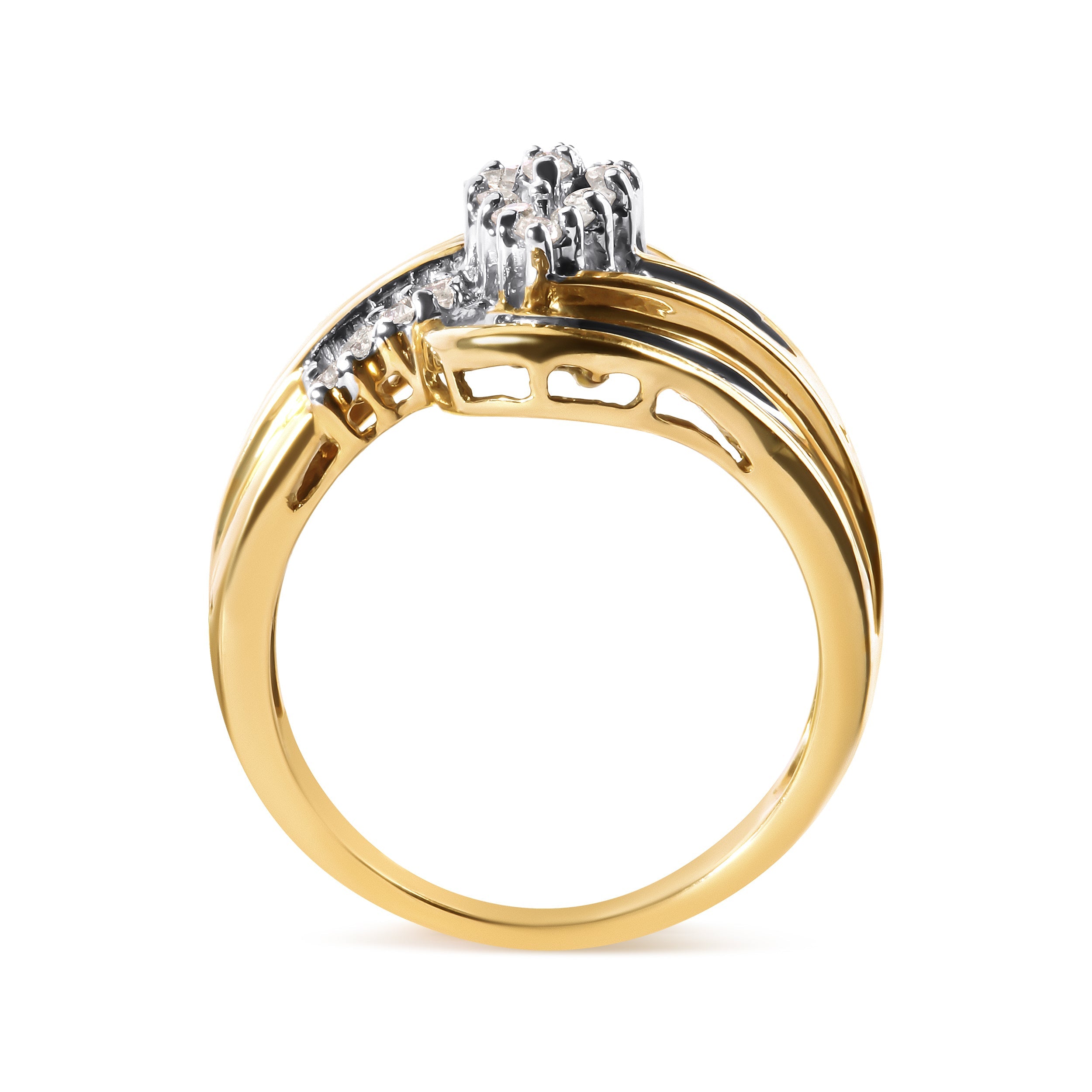 10K Yellow Gold 1/2 Cttw Diamond Pear Cluster and Swirl Ring (H-I Color, I1-I2 Clarity) - Ring Size 7 by Bids.com