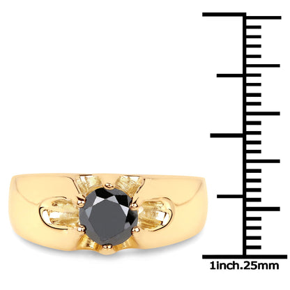 14K Yellow Gold Plated 1.00 Carat Genuine Black Diamond .925 Sterling Silver Ring by Bids.com