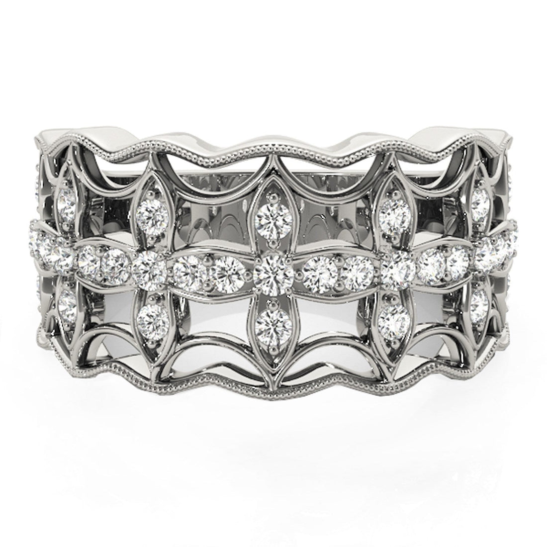 Diamond Studded Four Leaf Clover Motif Ring in 14k White Gold (1/4 cttw) by Bids.com