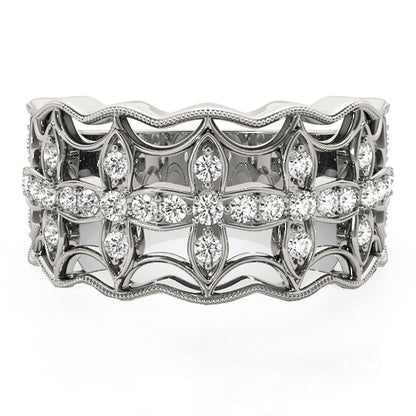 Diamond Studded Four Leaf Clover Motif Ring in 14k White Gold (1/4 cttw) by Bids.com