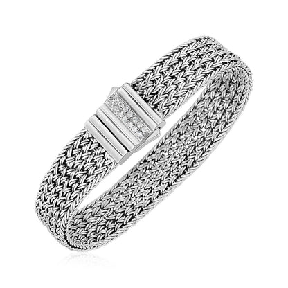 Woven Rope Bracelet with White Sapphire Accented Clasp in Sterling Silver by Bids.com