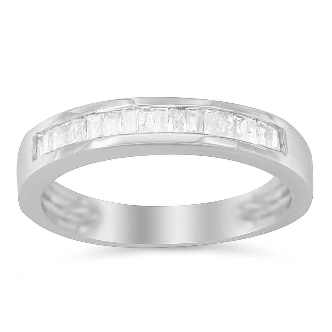 .925 Sterling Silver 1/3 Cttw Baguette Cut Diamond Channel Set Stackable Wedding Ring (H-I Color, I1-I2 Clarity) - Size 6-3/4  DestGlow