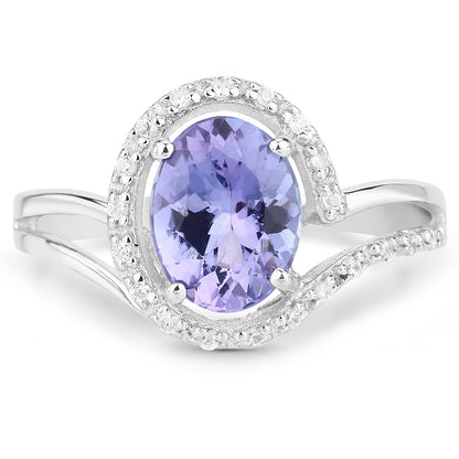 1.82 Carat Genuine Tanzanite and White Zircon .925 Sterling Silver Ring by Bids.com