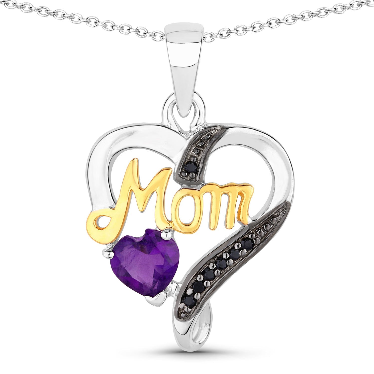 0.48 Carat Genuine Amethyst and Black Spinel .925 Sterling Silver Pendant by Bids.com