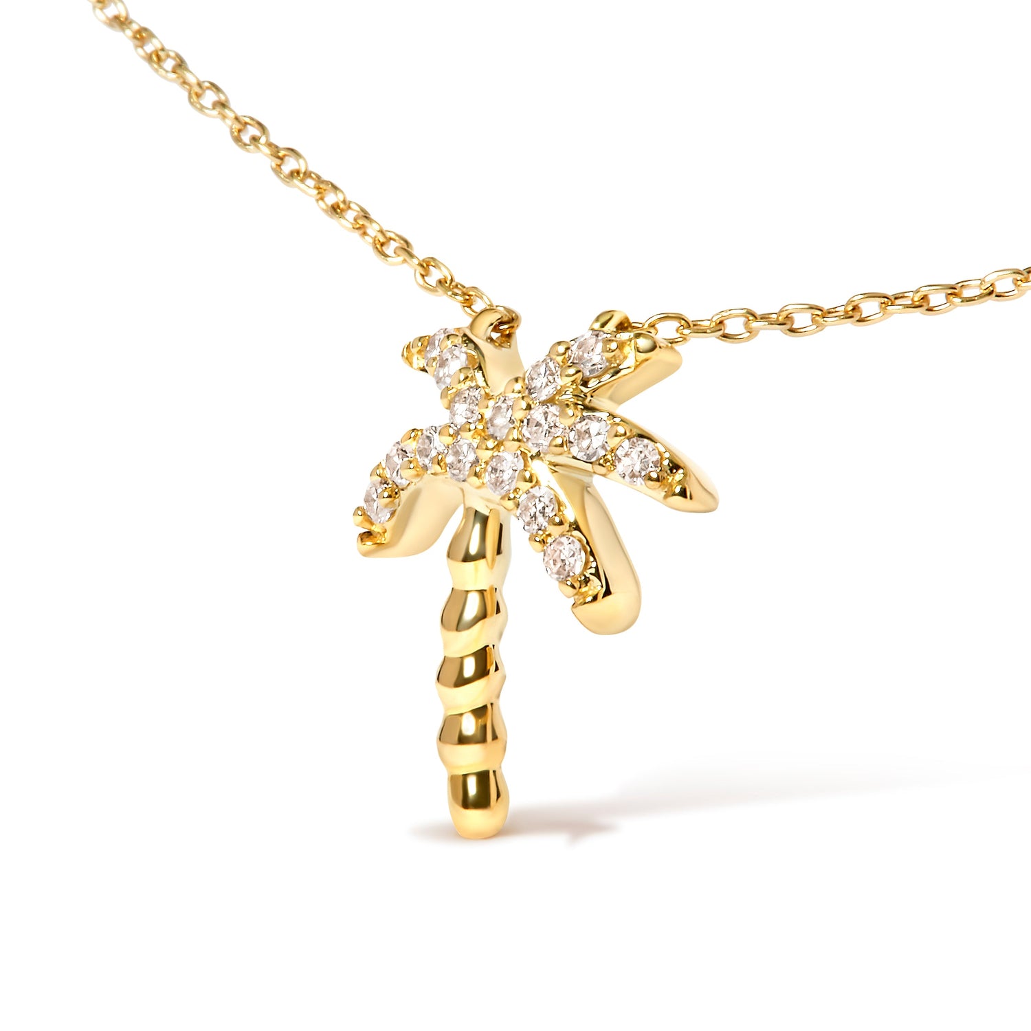 10K Yellow Gold 1/10 Cttw Round Diamond Palm Tree 18" Inch Pendant Necklace (H-I Color, I1-I2 Clarity) by Bids.com