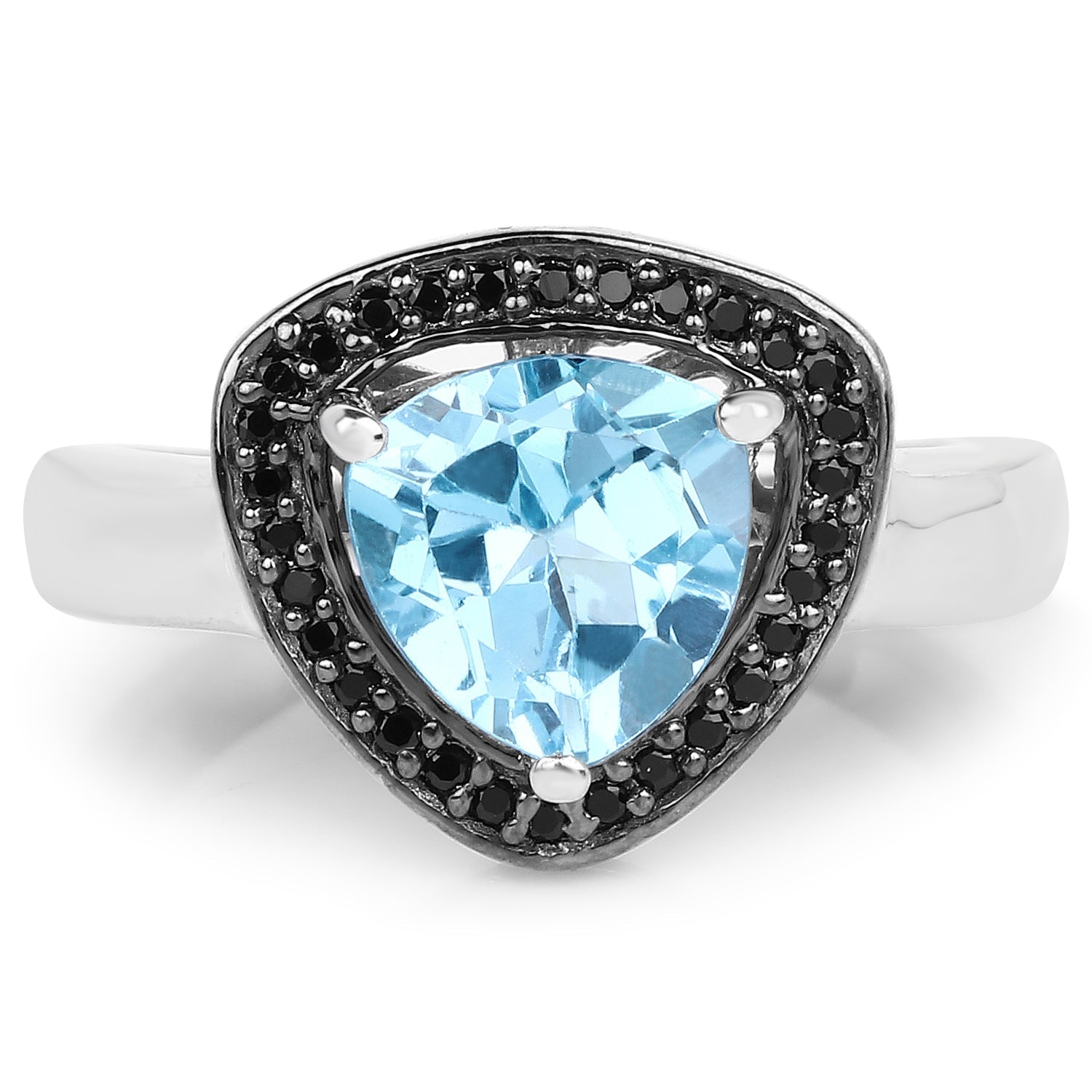 2.06 Carat Genuine Baby Swiss Blue Topaz and Black Diamond .925 Sterling Silver Ring by Bids.com