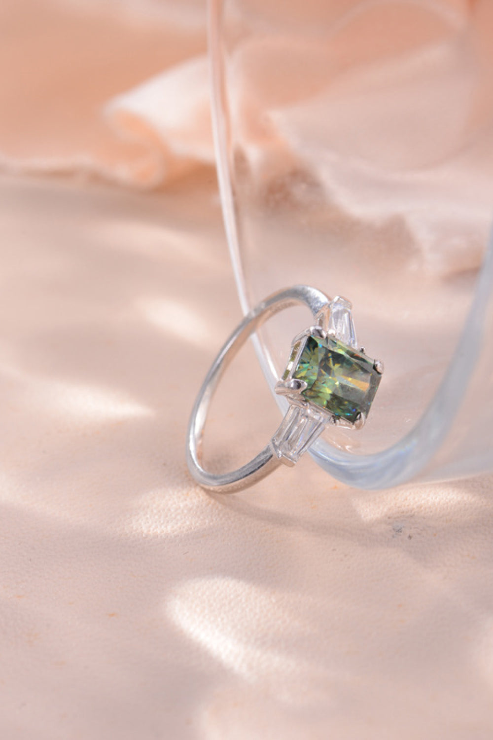 2 Carat Green Radiant-Cut Sparkala™ Platinum Over Pure Sterling Silver Ring - DestGlow