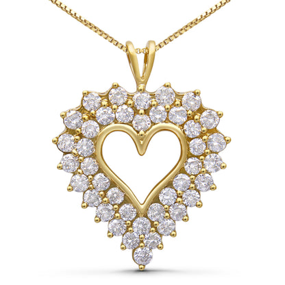 14K Yellow Gold Plated .925 Sterling Silver 4.0 Cttw Diamond Shadow Frame Heart 18" Pendant Necklace (J-K Color, I1-I2 Clarity) by Bids.com