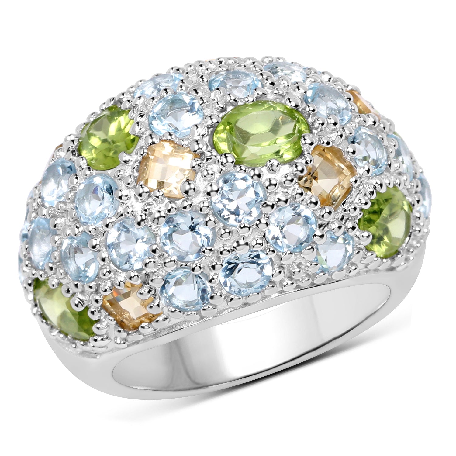 11.38 Carat Genuine Peridot, Citrine and Blue Topaz .925 Sterling Silver Ring by Bids.com
