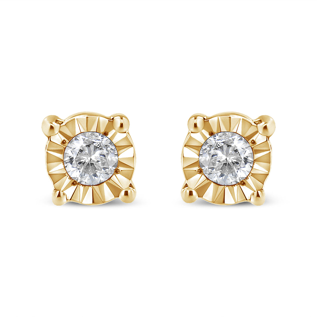 10K Yellow Gold Plated .925 Sterling Silver 1/10 Cttw Round Brilliant-Cut Diamond Miracle-Set Stud Earrings (J-K Color, I3 Clarity) by Bids.com