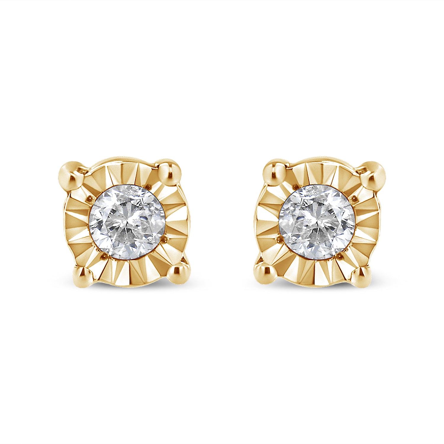 10K Yellow Gold Plated .925 Sterling Silver 1/10 Cttw Round Brilliant-Cut Diamond Miracle-Set Stud Earrings (J-K Color, I3 Clarity) by Bids.com