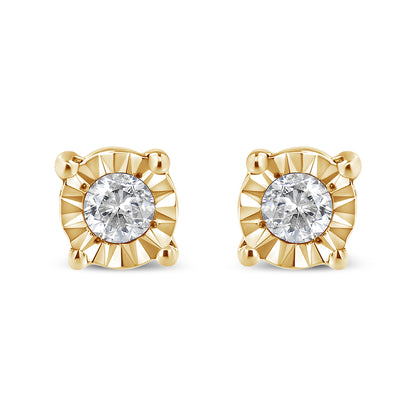 10K Yellow Gold Plated .925 Sterling Silver 1/10 Cttw Round Brilliant-Cut Diamond Miracle-Set Stud Earrings (J-K Color, I3 Clarity) by Bids.com