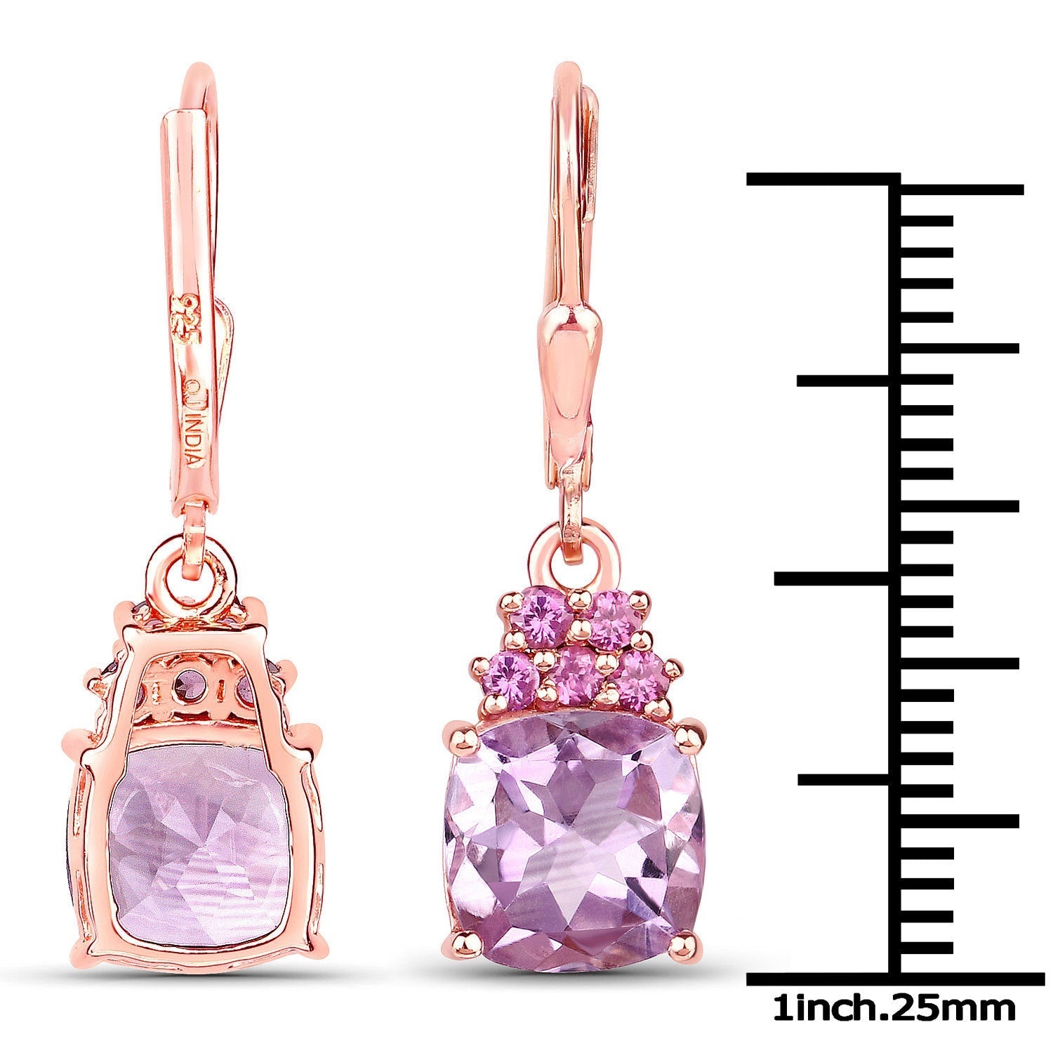 4.90 Carat Genuine Pink Amethyst and Rhodolite .925 Sterling Silver Earrings  DestGlow