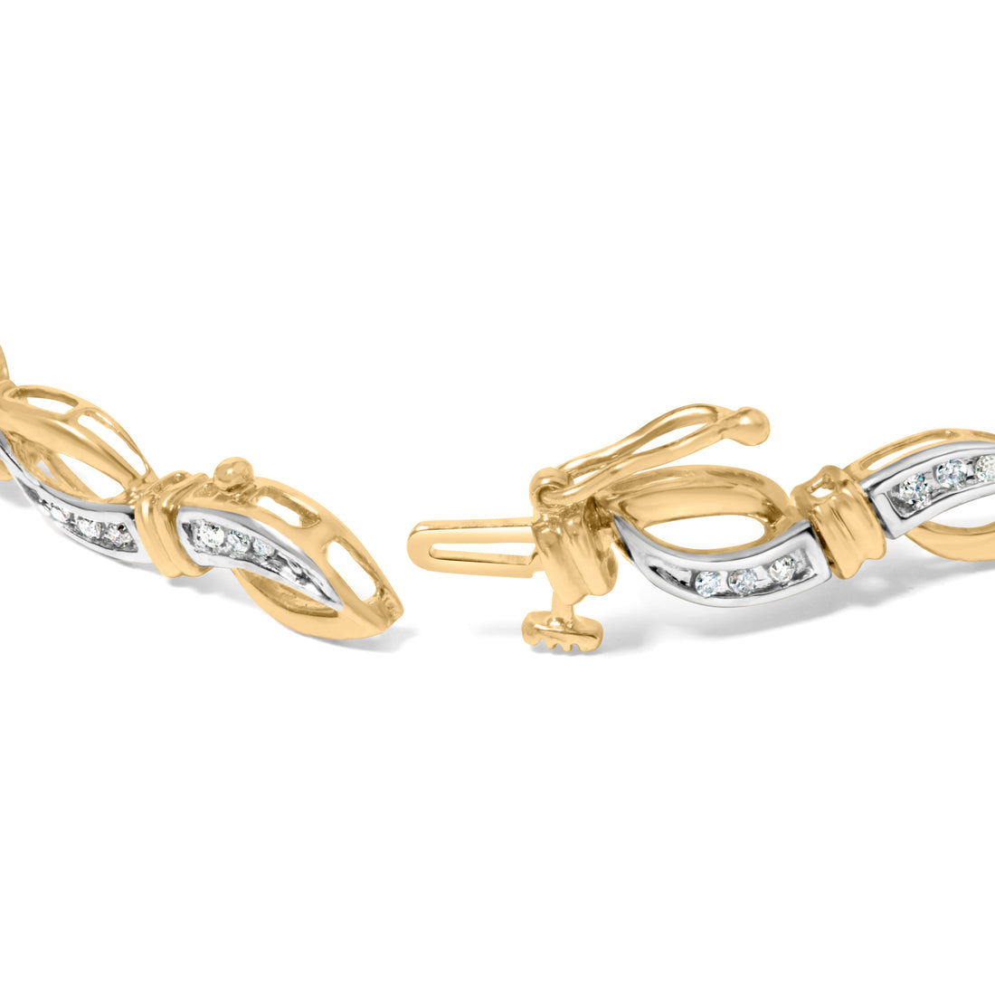 10K Yellow and White Gold 1/2 Cttw Channel Set Diamond Infinity Link 7" Tennis Bracelet (H-I Color, I1-I2 Clarity) - DestGlow