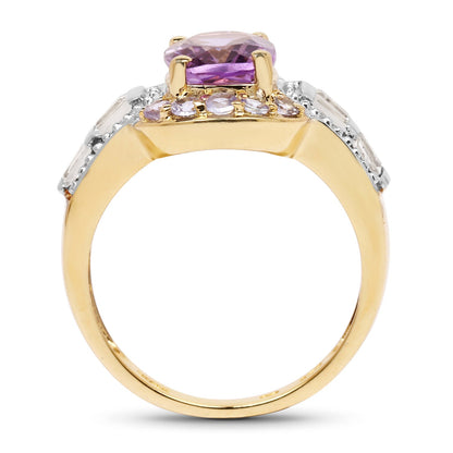 14K Yellow Gold Plated 2.28 Carat Genuine Amethyst, Tanzanite And White Topaz .925 Sterling Silver Ring by Bids.com