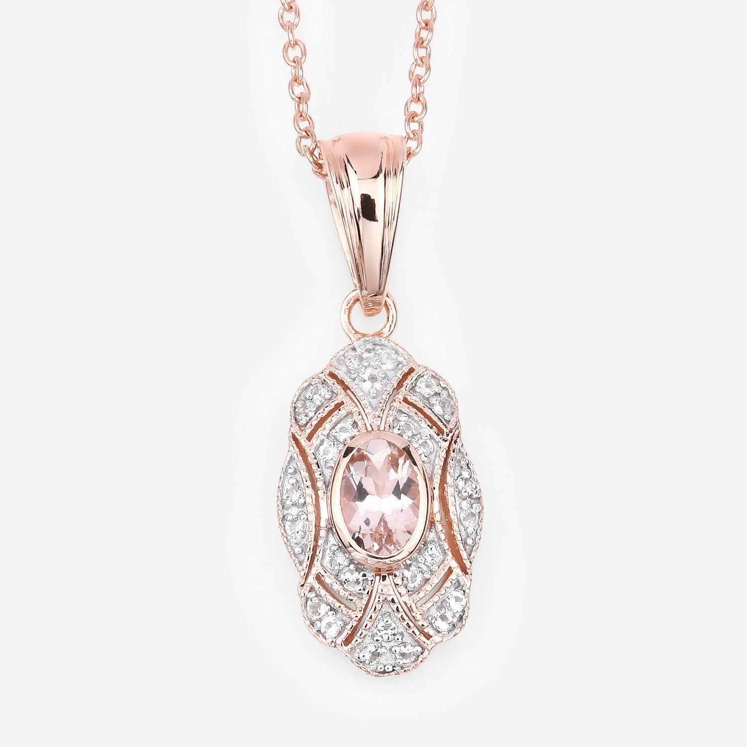 0.52 Carat Genuine Morganite and White Topaz .925 Sterling Silver Pendant by Bids.com