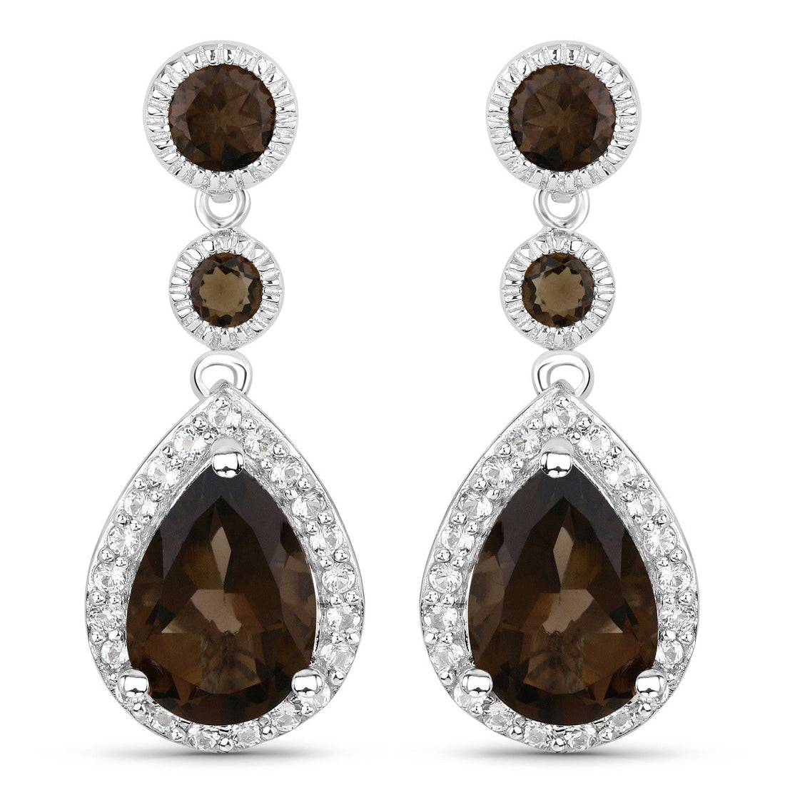 7.34 Carat Genuine Smoky Quartz and White Topaz .925 Sterling Silver Earrings by Bids.com
