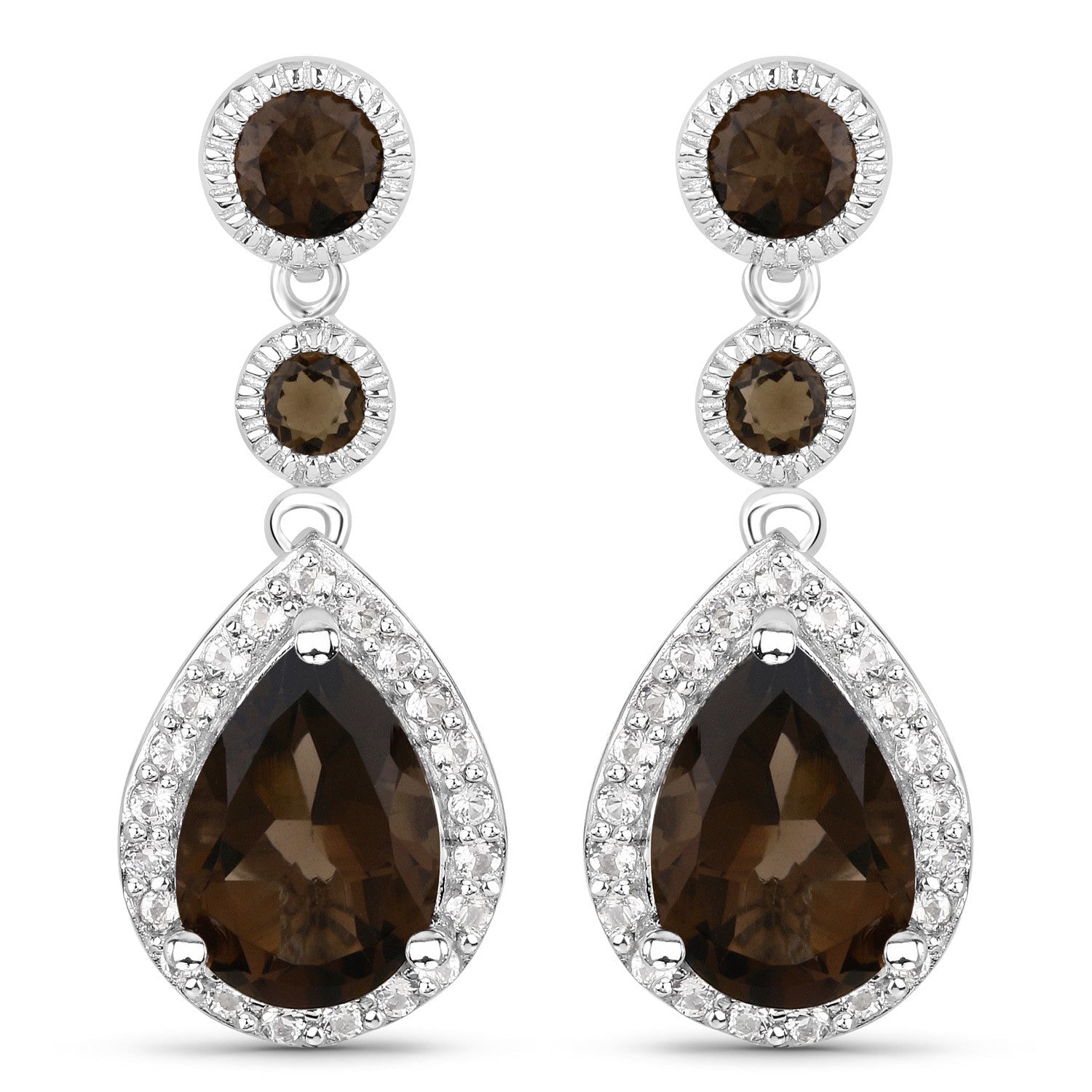 7.34 Carat Genuine Smoky Quartz and White Topaz .925 Sterling Silver Earrings by Bids.com
