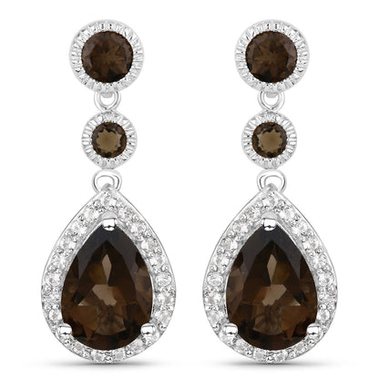 7.34 Carat Genuine Smoky Quartz and White Topaz .925 Sterling Silver Earrings by Bids.com