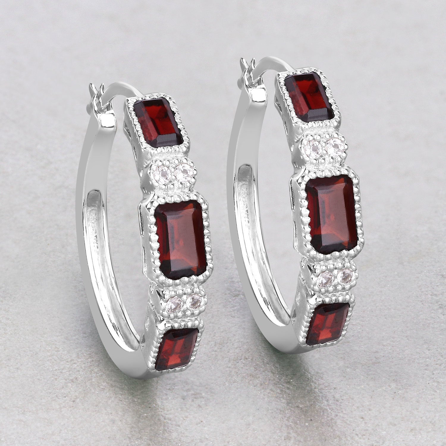 2.78 Carat Genuine Garnet and White Topaz .925 Sterling Silver Earrings  DestGlow