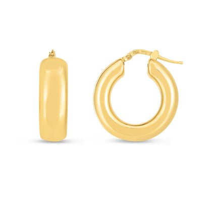 14k Yellow Gold Medium Puffy Hoops by Bids.com