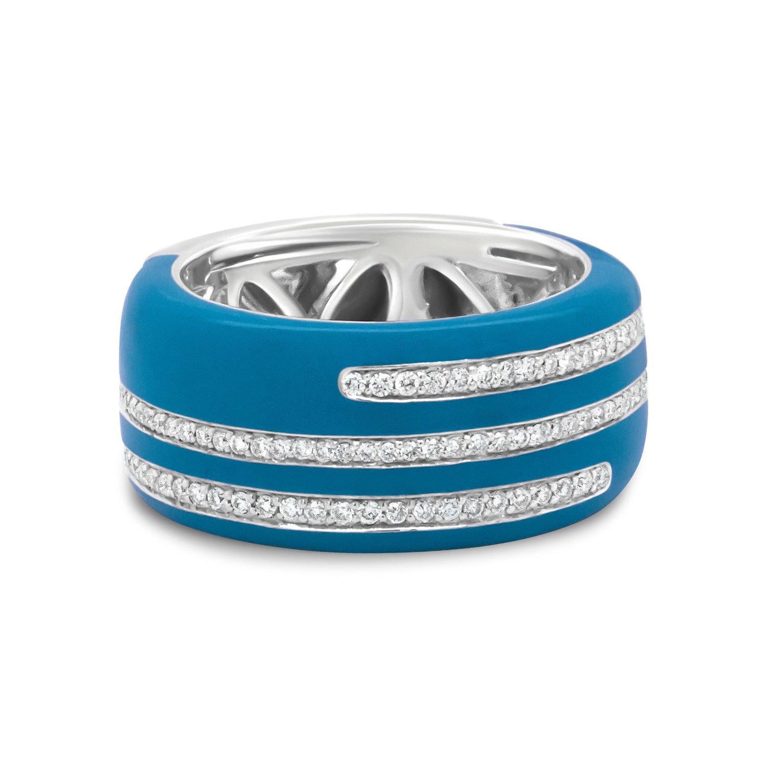 .925 Sterling Silver Turquoise Enamel 5/8 Cttw Round Diamond Wide Band Statement Ring (F-G Color, VS1-VS2 Clarity) - Size 7 by Bids.com