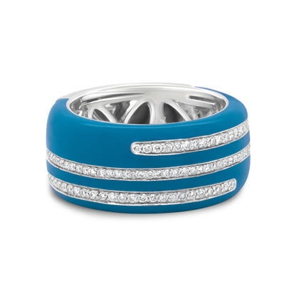 .925 Sterling Silver Turquoise Enamel 5/8 Cttw Round Diamond Wide Band Statement Ring (F-G Color, VS1-VS2 Clarity) - Size 7 by Bids.com