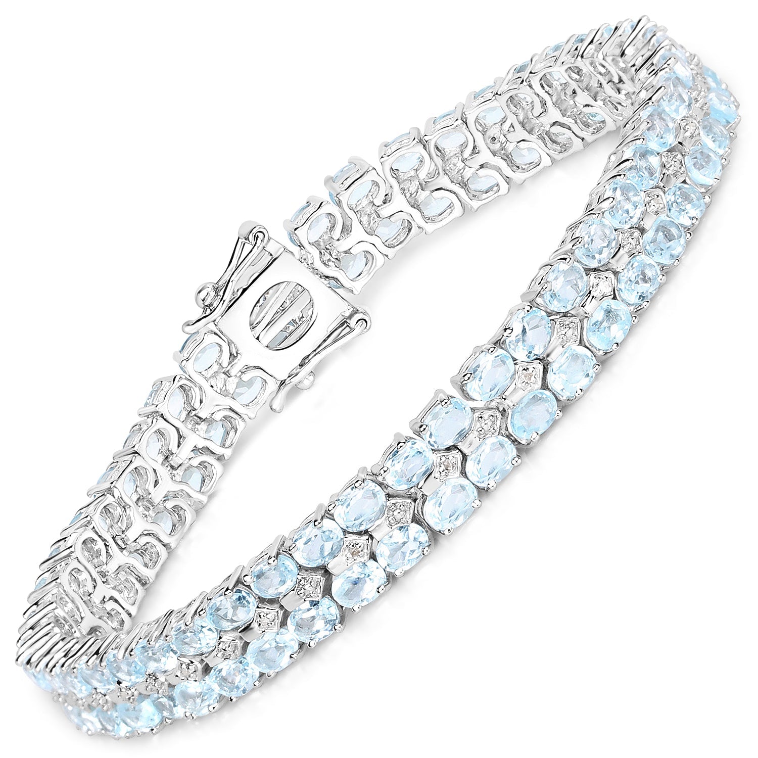 17.22 Carat Genuine Blue Topaz and White Diamond .925 Sterling Silver Bracelet by Bids.com