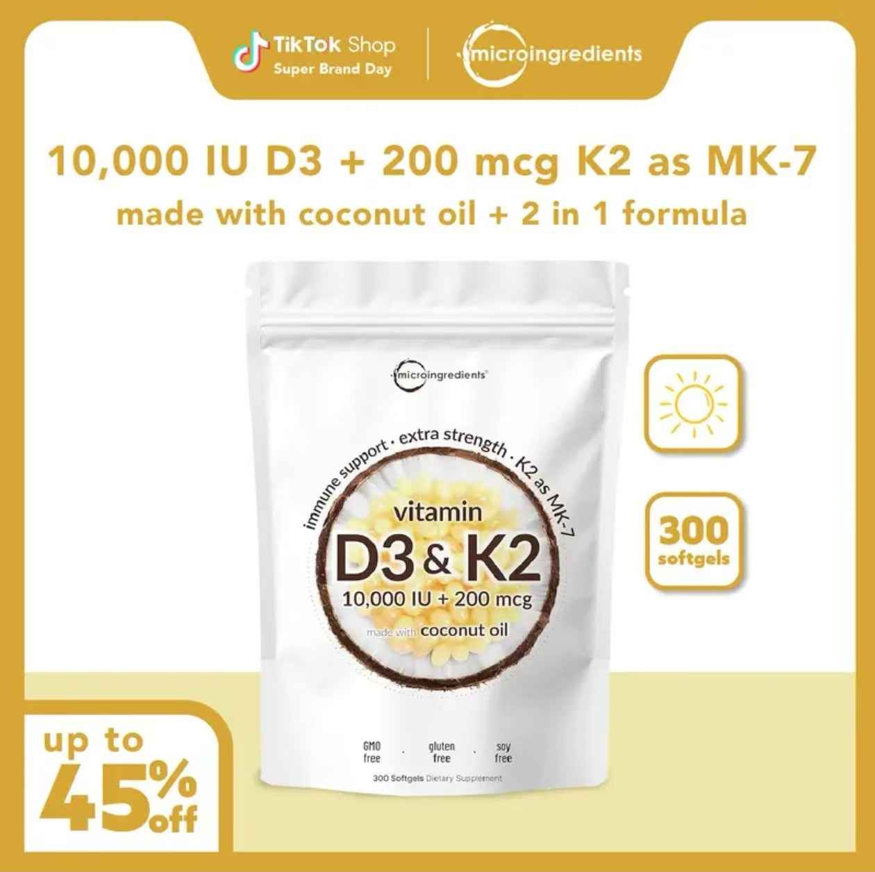 Vitamin D3 K2 Supplement Softgels