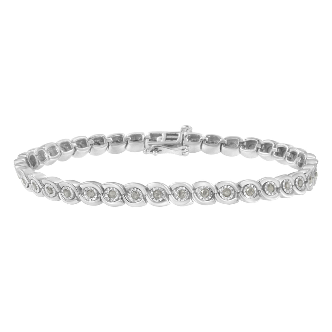 .925 Sterling Silver 1.0 cttw Miracle Set Diamond Spiraling Bezel Link Bracelet(I-J Color, I3 Clarity) -7.25" by Bids.com