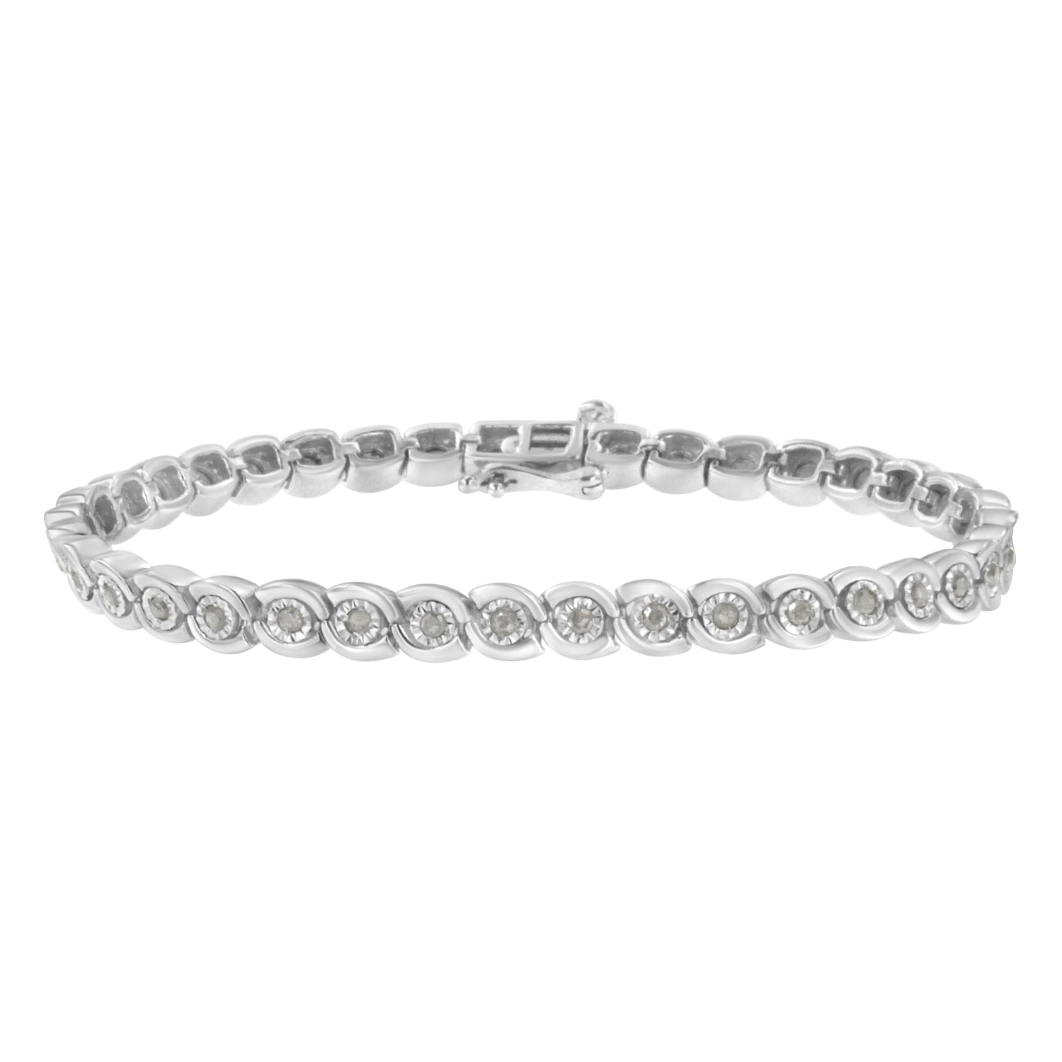 .925 Sterling Silver 1.0 cttw Miracle Set Diamond Spiraling Bezel Link Bracelet(I-J Color, I3 Clarity) -7.25" by Bids.com